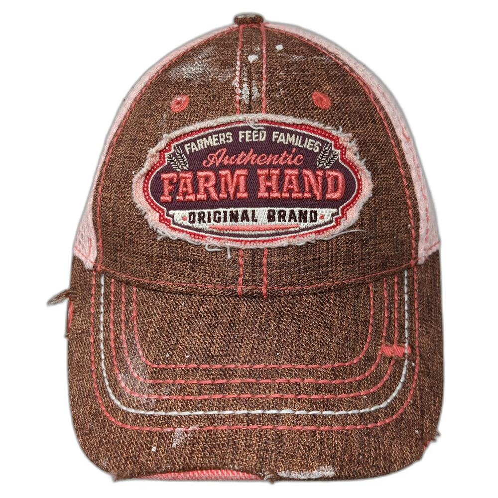 Choko Authentics Baseball Cap Brown Pink One Size Farm Hand Distressed Mesh Hat